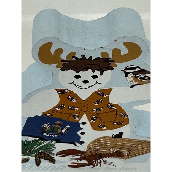 VTG The Cat’s Meow 2003 Maine Snowman Wooden Village Display Lobster Moose 4"x5" - Picture 2 of 8